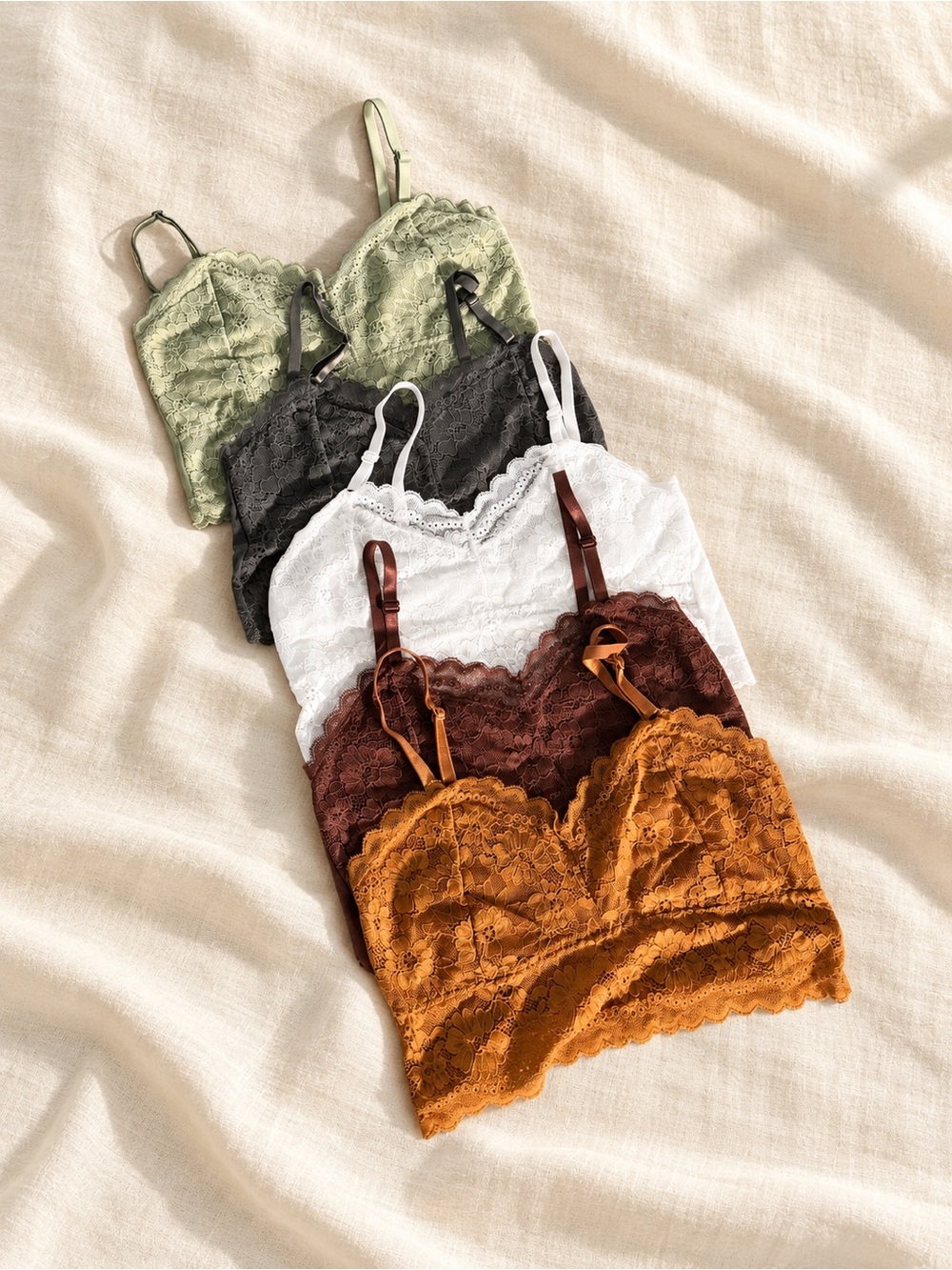 Lace Bandeau Set - Olive, Charcoal, White, Chocolate, Mustard